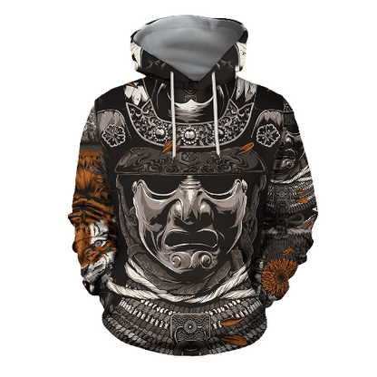  Japan Hoodie Samurai Tiger Black Grey Yellow Hoodie Adult Full Print