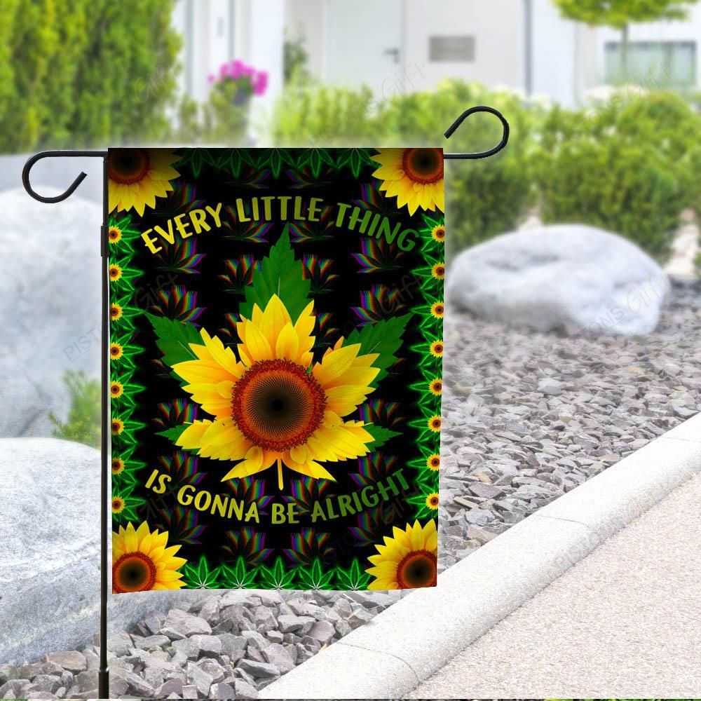  Hippie House Flag Every Little Thing Is Gonna Be Alright Weed Sunflower Garden Flag