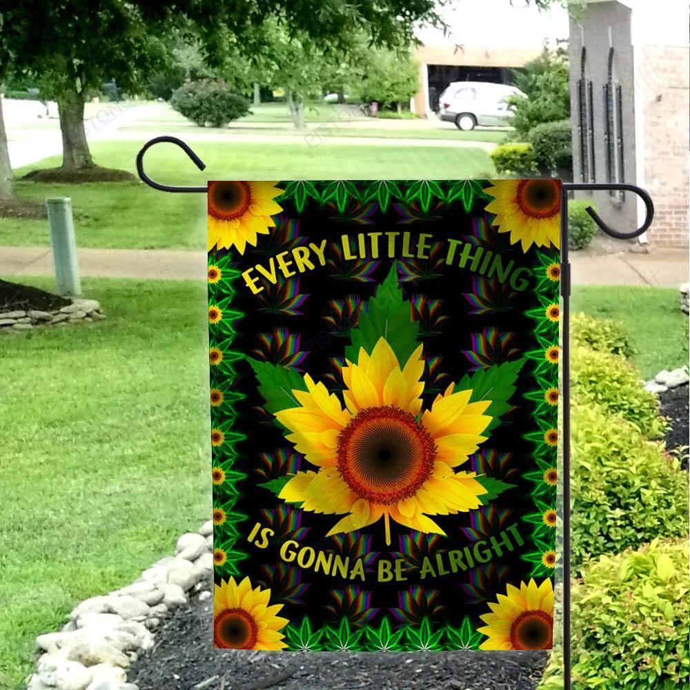  Hippie House Flag Every Little Thing Is Gonna Be Alright Weed Sunflower Garden Flag