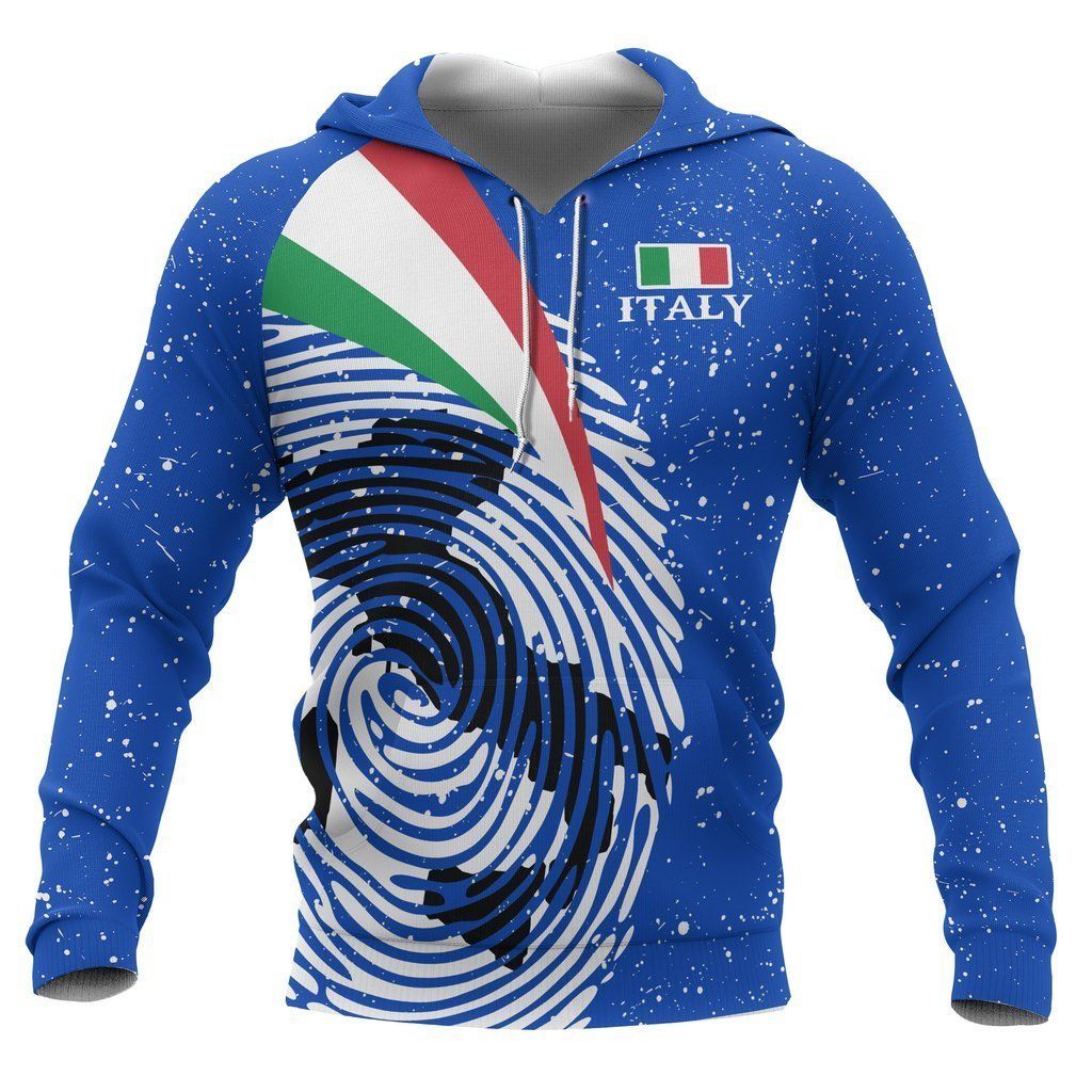  Italy Hoodie Italy Map And Flag Fingerprint Blue Hoodie Apparel Women Men Adult Full Print