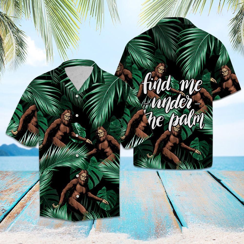 Unifinz Bigfoot Hawaiian Shirt Bigfoot Find Me Under The Palm Tree Hawaii Aloha Shirt 2022