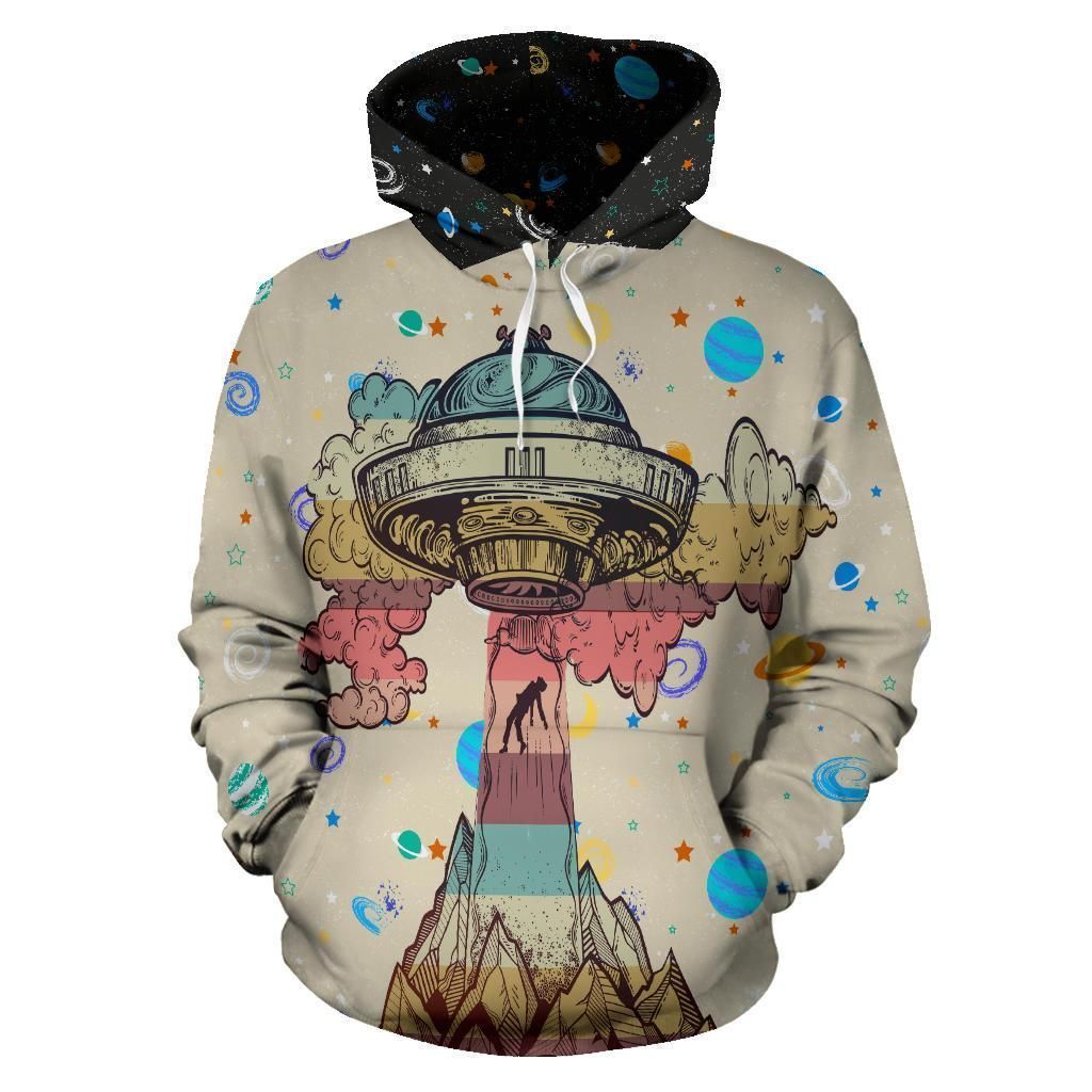 Unifinz Alien UFO Hoodie UFO Human Abduction Blue Planet Pattern Hoodie Apparel Adult Full Print 2022