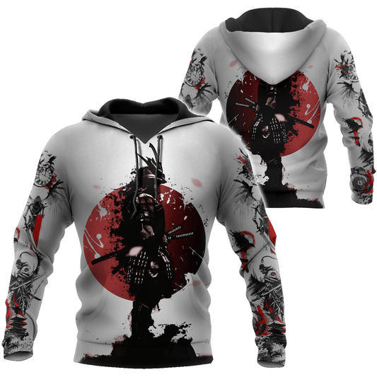  Japan Hoodie Japanese Samurai Art Watercolor Black White Red Hoodie Adult Full Print