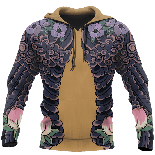  Japan Hoodie Japanese Lotus Cherry Blossom Tattoo Hoodie Adult Full Print