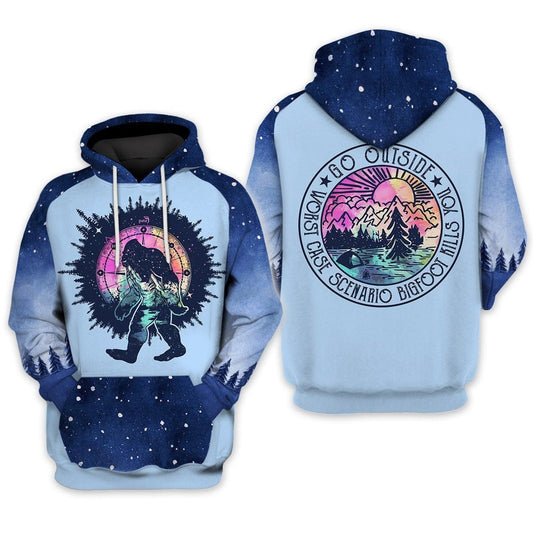 Unifinz Bigfoot Hoodie Bigfoot Go Outside Worst Case Scenario Blue Hoodie Apparel Adult Unisex Full Print 2022