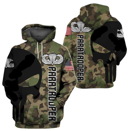 Unifinz Air Force Veteran Apparel Camoflage Skull Papatrooper Logo Black Green Hoodie Air Force Apparel Veteran Hoodie 2022