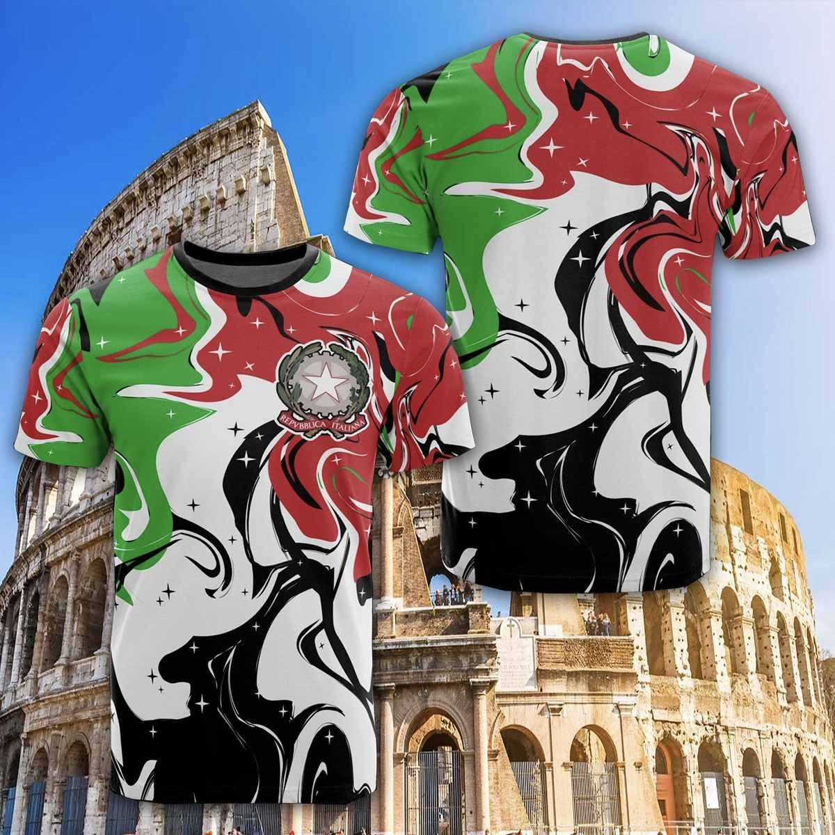  Italy T-shirt Italian Oil Color Painting Flag Gazzetta Ufficiale Green White Red T-shirt Adult Full Size