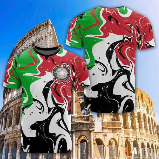  Italy T-shirt Italian Oil Color Painting Flag Gazzetta Ufficiale Green White Red T-shirt Adult Full Size