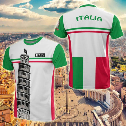  Italy T-shirt Pisa Tower Italia Flag Color Green Red White T-shirt Adult Unisex Full Print