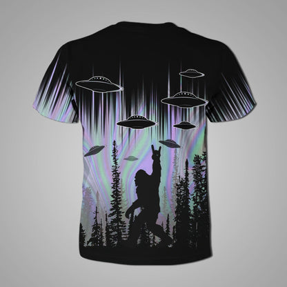 Unifinz UFO Bigfoot Shirt Bigfoot Peace Sign Hologram UFO T-shirt Adult Full Print 2022