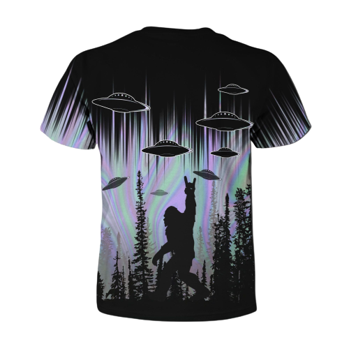 Unifinz UFO Bigfoot Shirt Bigfoot Peace Sign Hologram UFO T-shirt Adult Full Print 2022