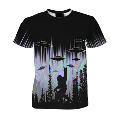 Unifinz UFO Bigfoot Shirt Bigfoot Peace Sign Hologram UFO T-shirt Adult Full Print 2022