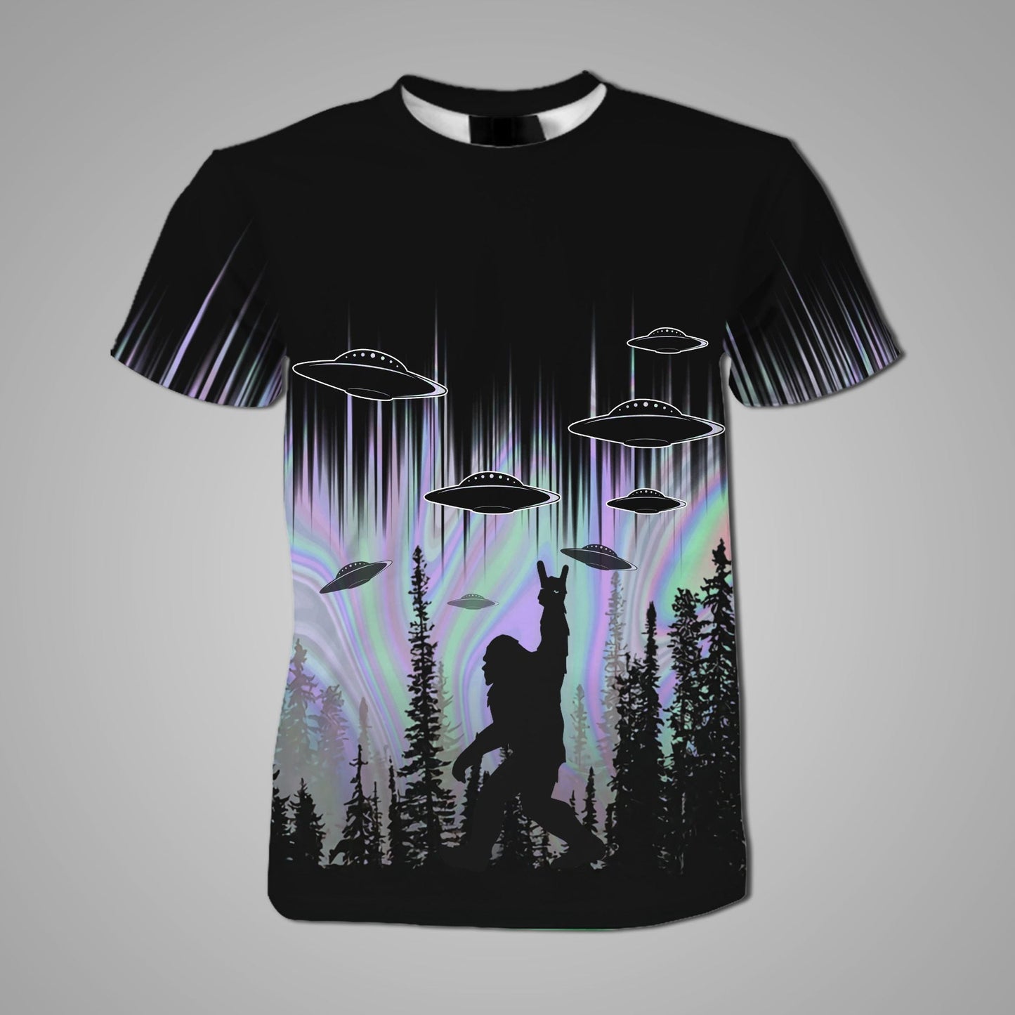 Unifinz UFO Bigfoot Shirt Bigfoot Peace Sign Hologram UFO T-shirt Adult Full Print 2022