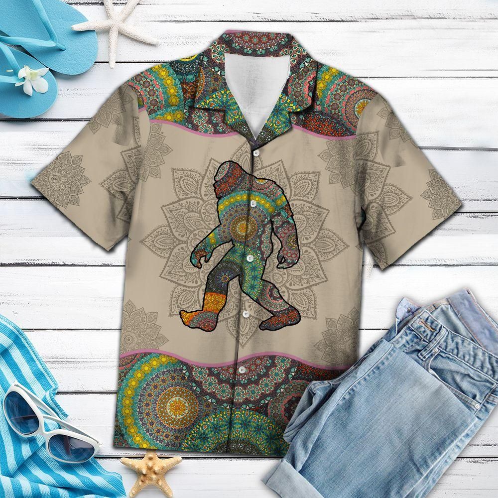 Unifinz Bigfoot Hawaiian Shirt Bigfoot Mandala Grey Hawaii Aloha Shirt Adult Full Print 2022