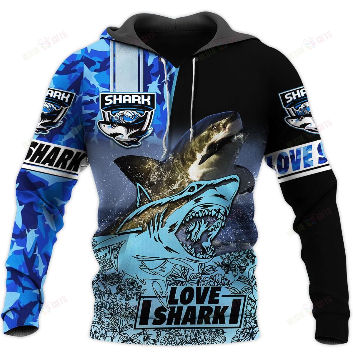  Shark T-shirt Shark Silhouette Love Shark 3d Black Blue T-shirt Hoodie Apparel Full Size Full Print Unisex