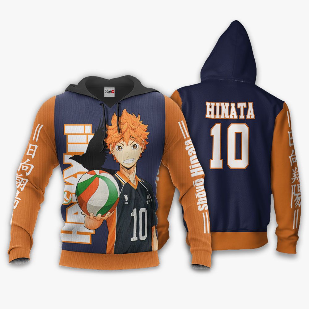  Haikyuu Hoodie Karasuno Shoyo Hinata Number 10 Orange Blue Hoodie Anime Hoodie Adult Colorful Full Print