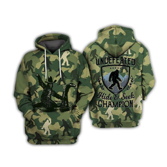 Unifinz Bigfoot Hoodie Bigfoot Riding Lock Ness Monster Camo Hoodie Apparel Adult Full Print 2022