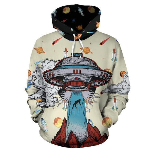 Unifinz Alien UFO Hoodie UFO Human Abduction Spaceship Pattern Hoodie Apparel Adult Full Print 2022