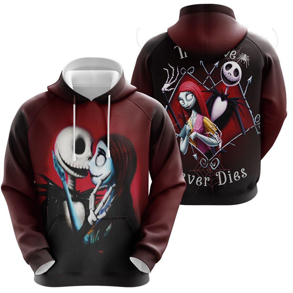  Nightmare Before Christmas Hoodie Jack And Sally True Love Never Dies Red Hoodie Full Size Full Print