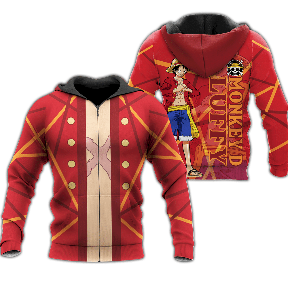  One Piece Hoodie Monkey D. Luffy Costume Red Zip Hoodie Anime Hoodie Adult Full Print