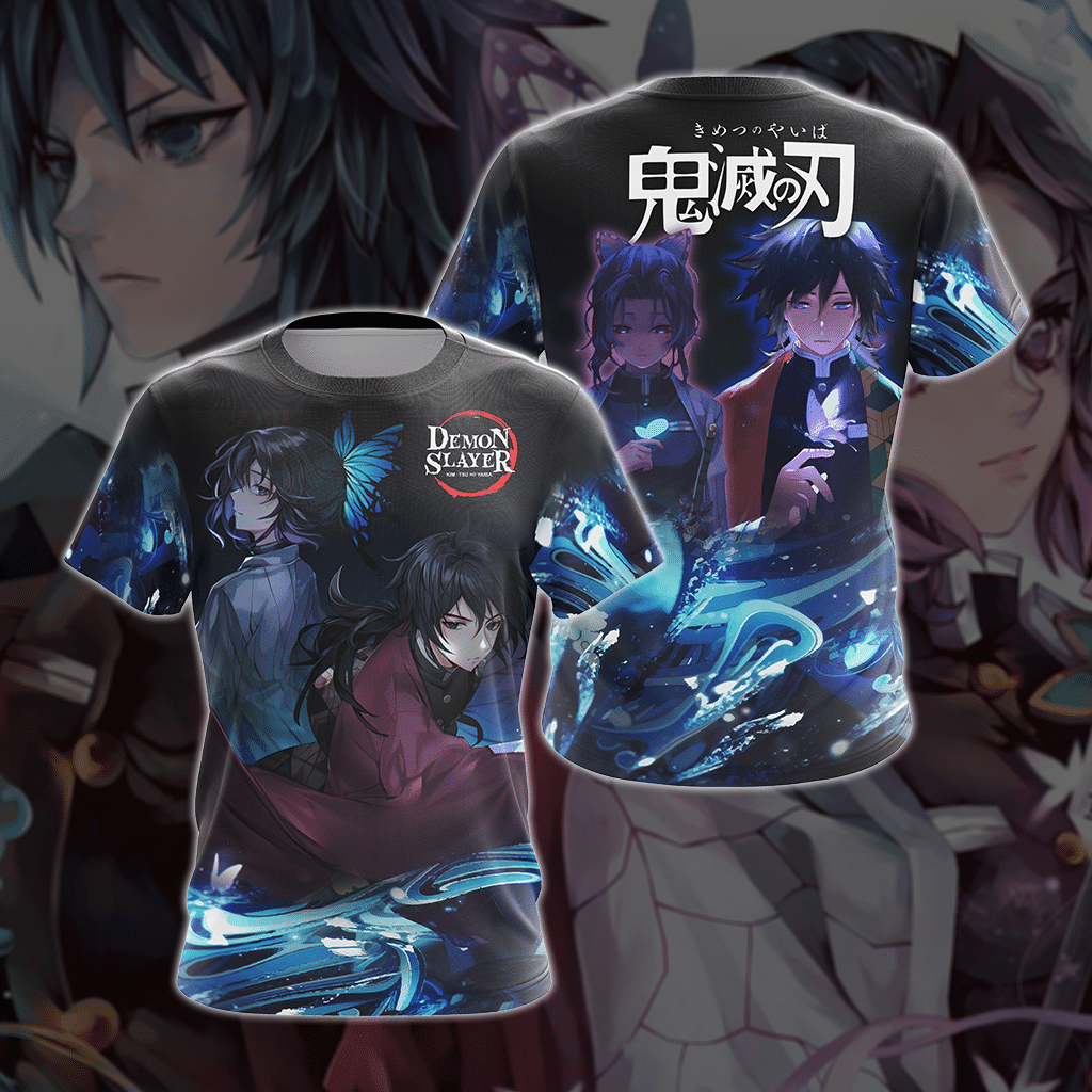 Demon Slayer T-shirt Giyu Tomioka And Shinobu Kocho Blue Black Hoodie Demon Slayer Hoodie