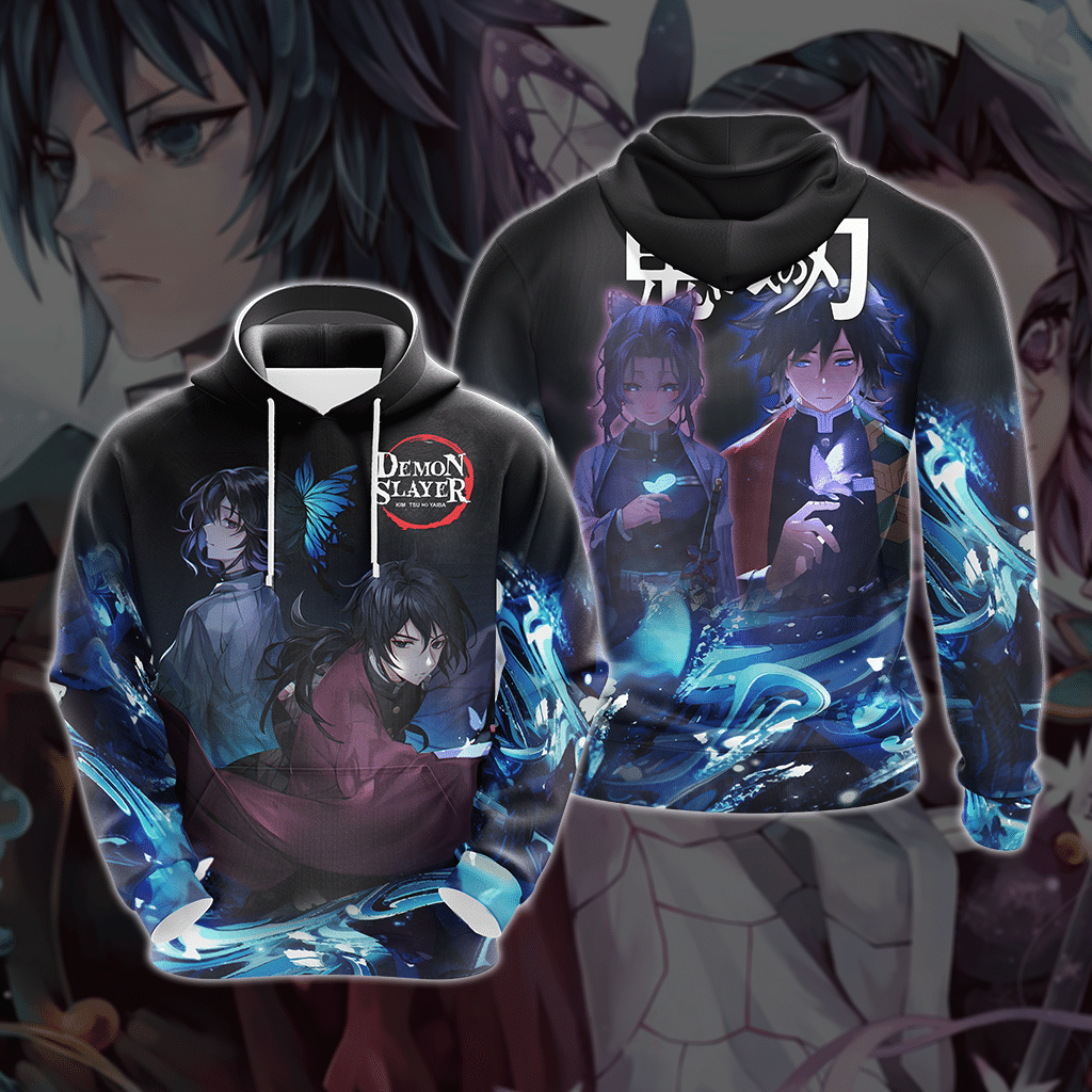 Demon Slayer T-shirt Giyu Tomioka And Shinobu Kocho Blue Black Hoodie Demon Slayer Hoodie