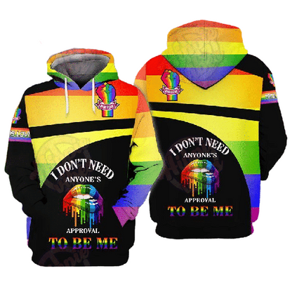 Unifinz LGBT Pride Shirt I Don't Need Anyone's Approval To Be Me Black Multicolor T-shirt LGBT Hoodie 2022