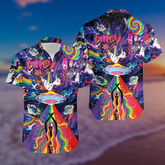 Unifinz UFO Hawaiian Shirt UFO Hipie Style Love Multicolor Hawaii Aloha Shirt 2022