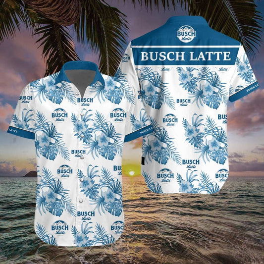  Beer Hawaiian Shirt Busch Light Hibiscus Flower Pattern Blue White