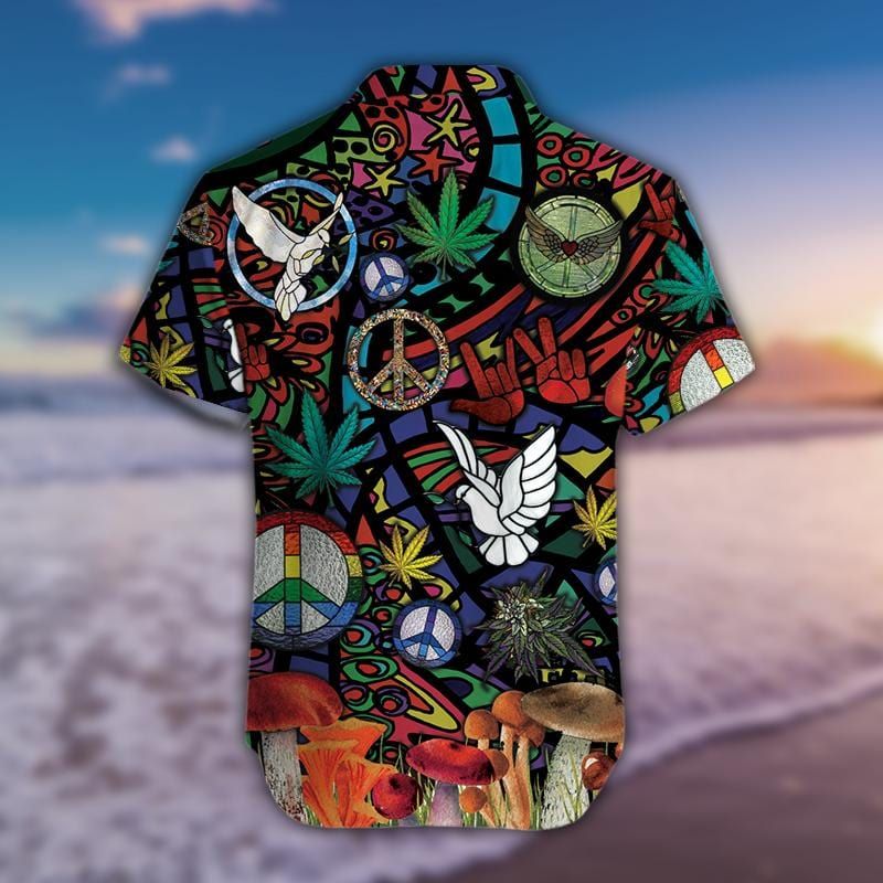  Hippie Hawaii Shirt Peace Symbols Pigeon Finger Hand Sign Hawaiian Aloha Shirt