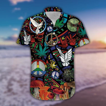  Hippie Hawaii Shirt Peace Symbols Pigeon Finger Hand Sign Hawaiian Aloha Shirt