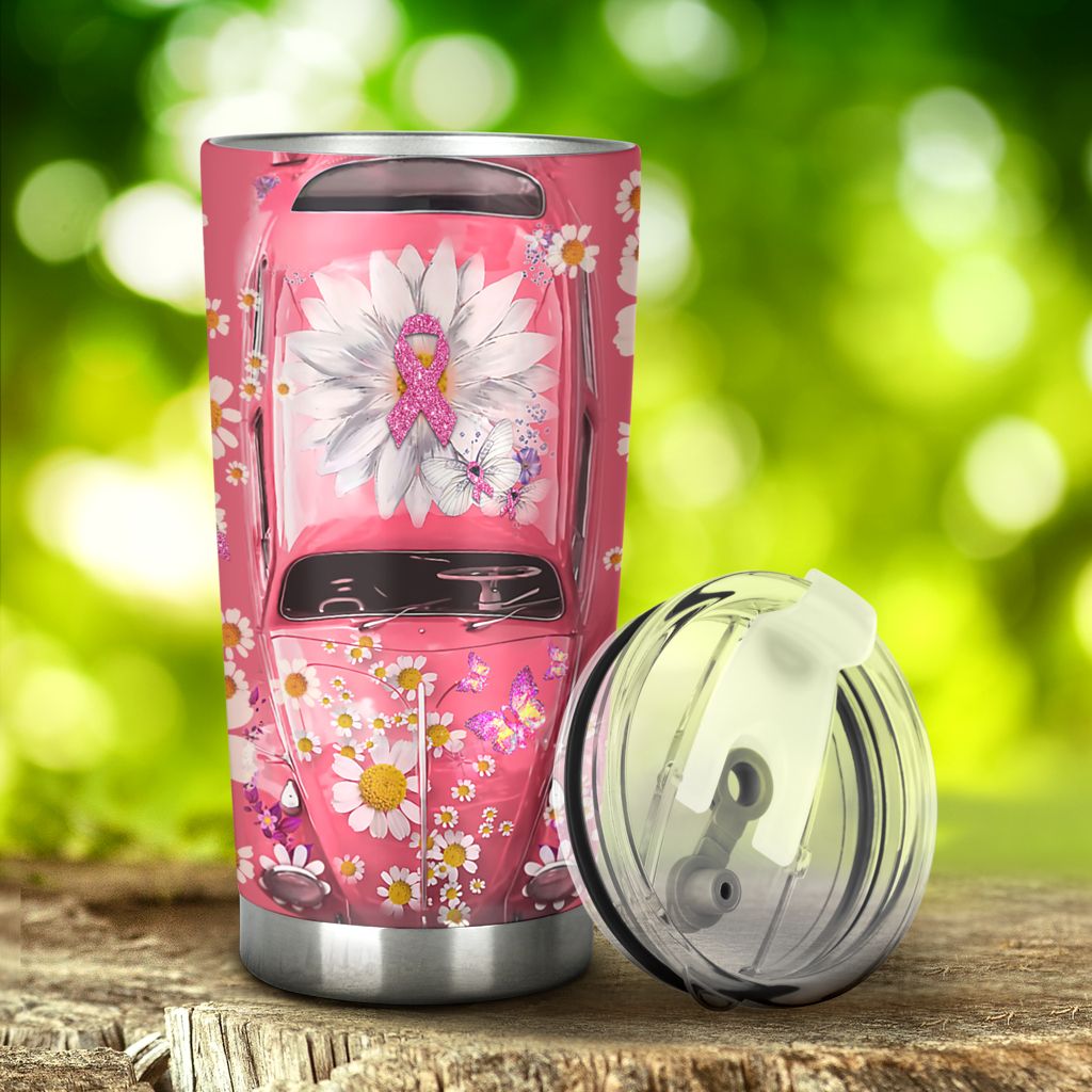  Breast Cancer Tumbler Cup 20 Oz Breast Cancer Ribbon Car Flowers Pink Tumbler 20 Oz Travel Mug