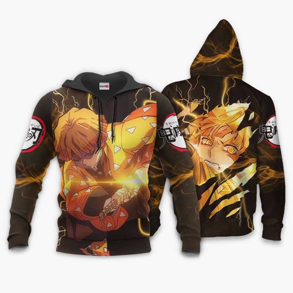 Unifinz Demon Slayer Hoodie Zenitsu Agatsuma Thunder Brown Hoodie Demon Slayer Apparel 2022