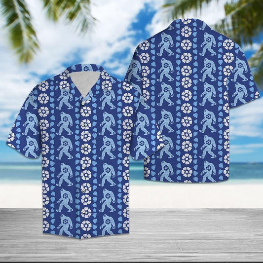 Unifinz Bigfoot Hawaiian Shirt Bigfoot Blue Floral Hawaii Aloha Shirt 2022