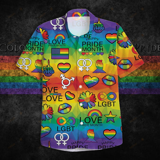 Unifinz LGBT Pride Hawaiian Shirt Love Pride Month Rainbow Pattern Hawaii Shirt LGBT Aloha Shirt 2022