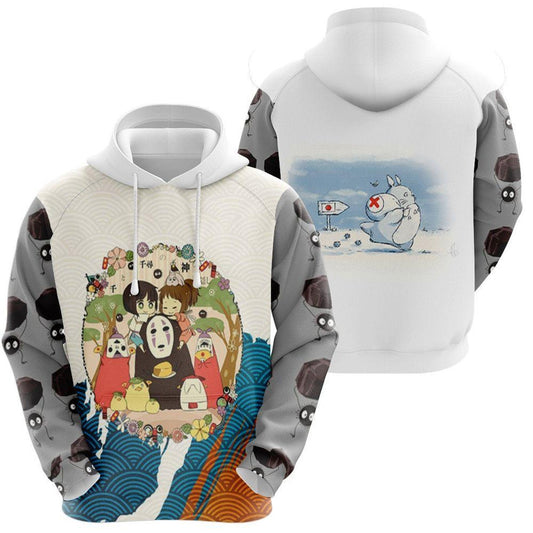 SGhibli Hoodie Spirited Away Cute Cartoon Hoodie White Gray Unisex