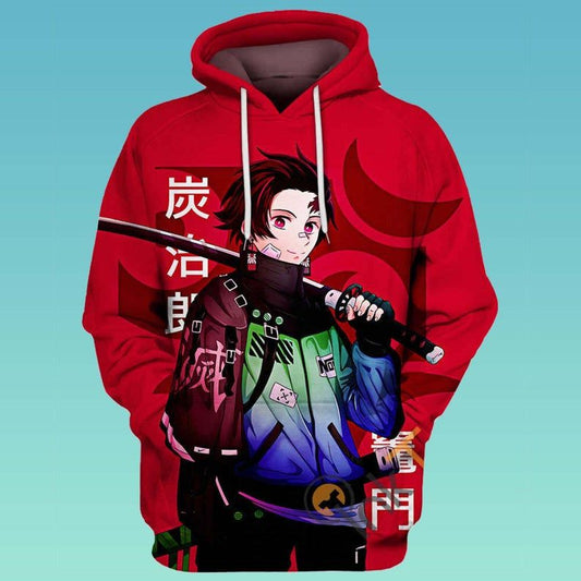 Unifinz Demon Slayer Hoodie Tanjiro Kamado Modern Clothes Red Hoodie Demon Slayer Apparel 2022