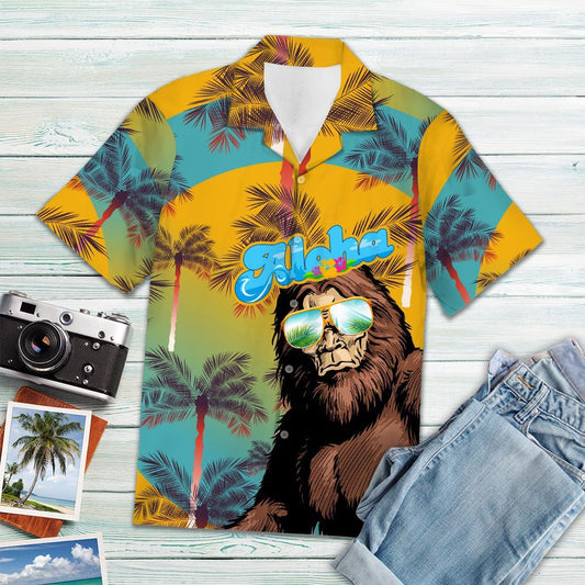 Unifinz Bigfoot Hawaii Shirt Bigfoot Sunglasses Tropical Hawaiian Aloha Shirt 2022