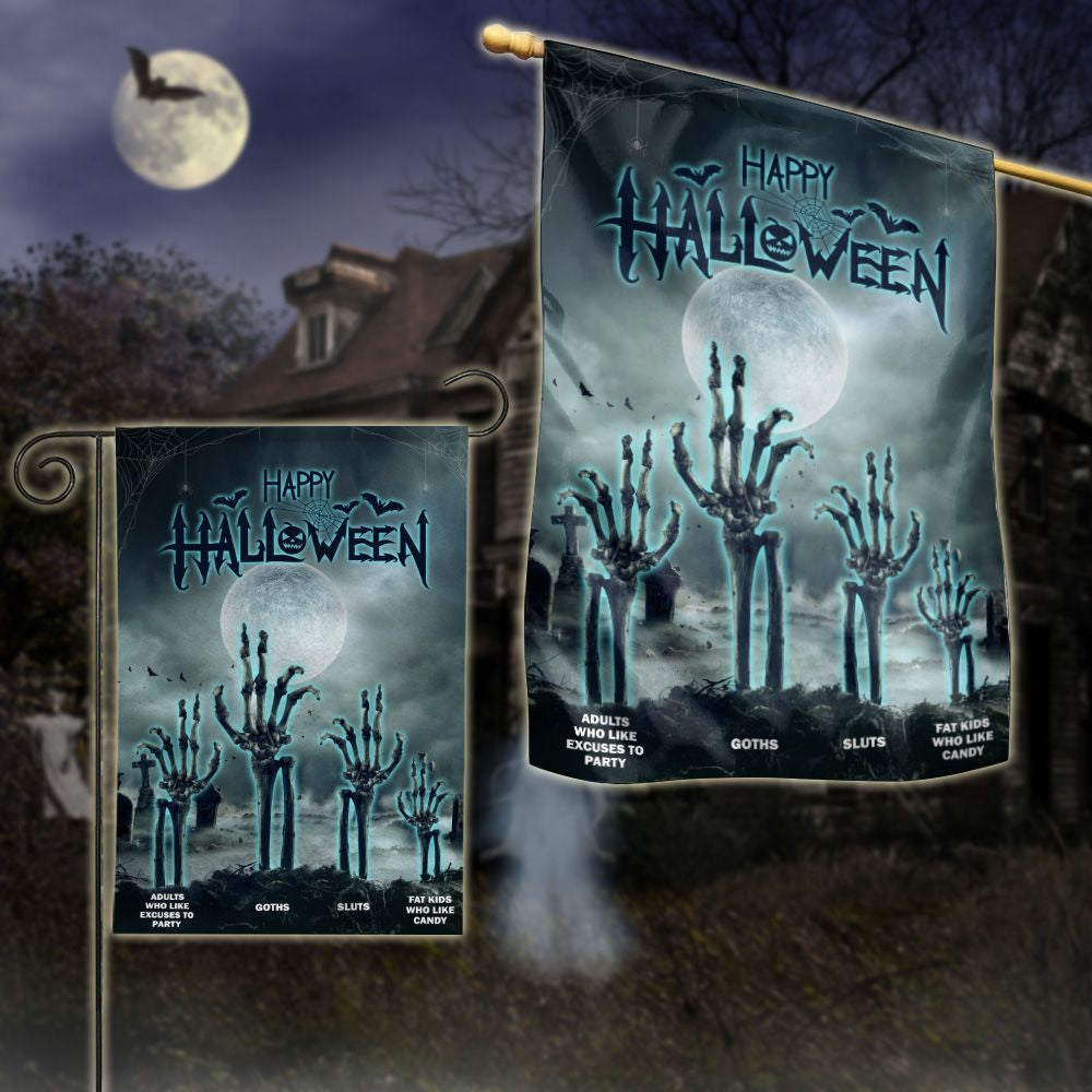 Halloween House Flag Skeleton Flags Happy Halloween Zombie Hands Black Blue Garden Flag