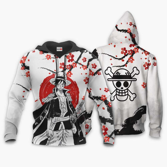  One Piece Hoodie Monkey D. Luffy Japanese Style Black White Hoodie Adult Full Print Unisex