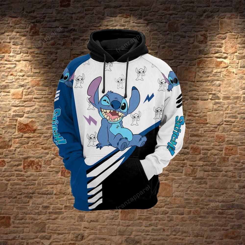 DN Hoodie Stitch Hoodie Stitch Lightings Pattern Blue White Hoodie