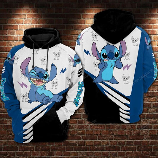 DN Hoodie Stitch Hoodie Stitch Lightings Pattern Blue White Hoodie