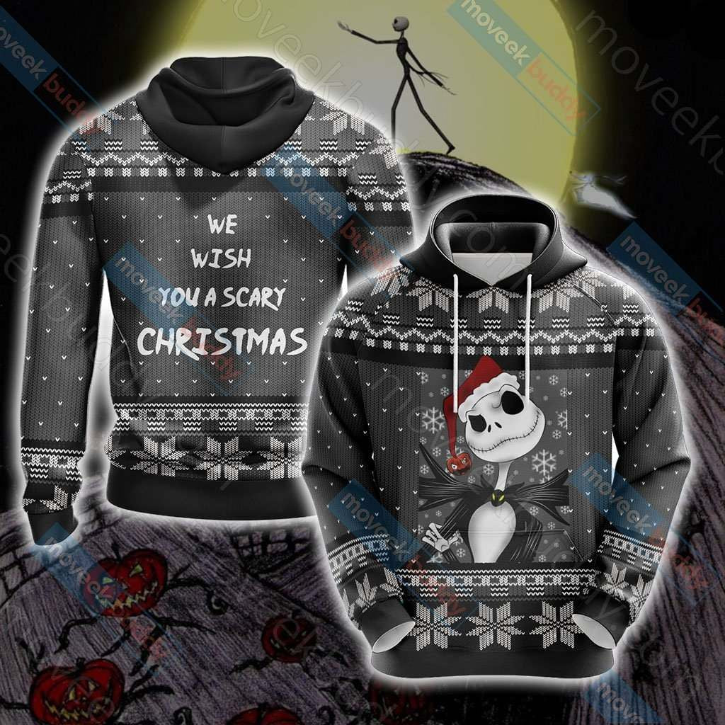  Nightmare Before Christmas Hoodie We Wish You A Scary Christmas Grey Hoodie Adult Full Print Unisex