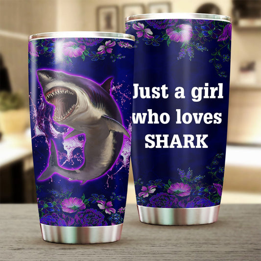  Shark Tumbler Cup 20 Oz Just A Girl Who Loves Shark Flower Blue Purple Tumbler 20 Oz Travel Mug