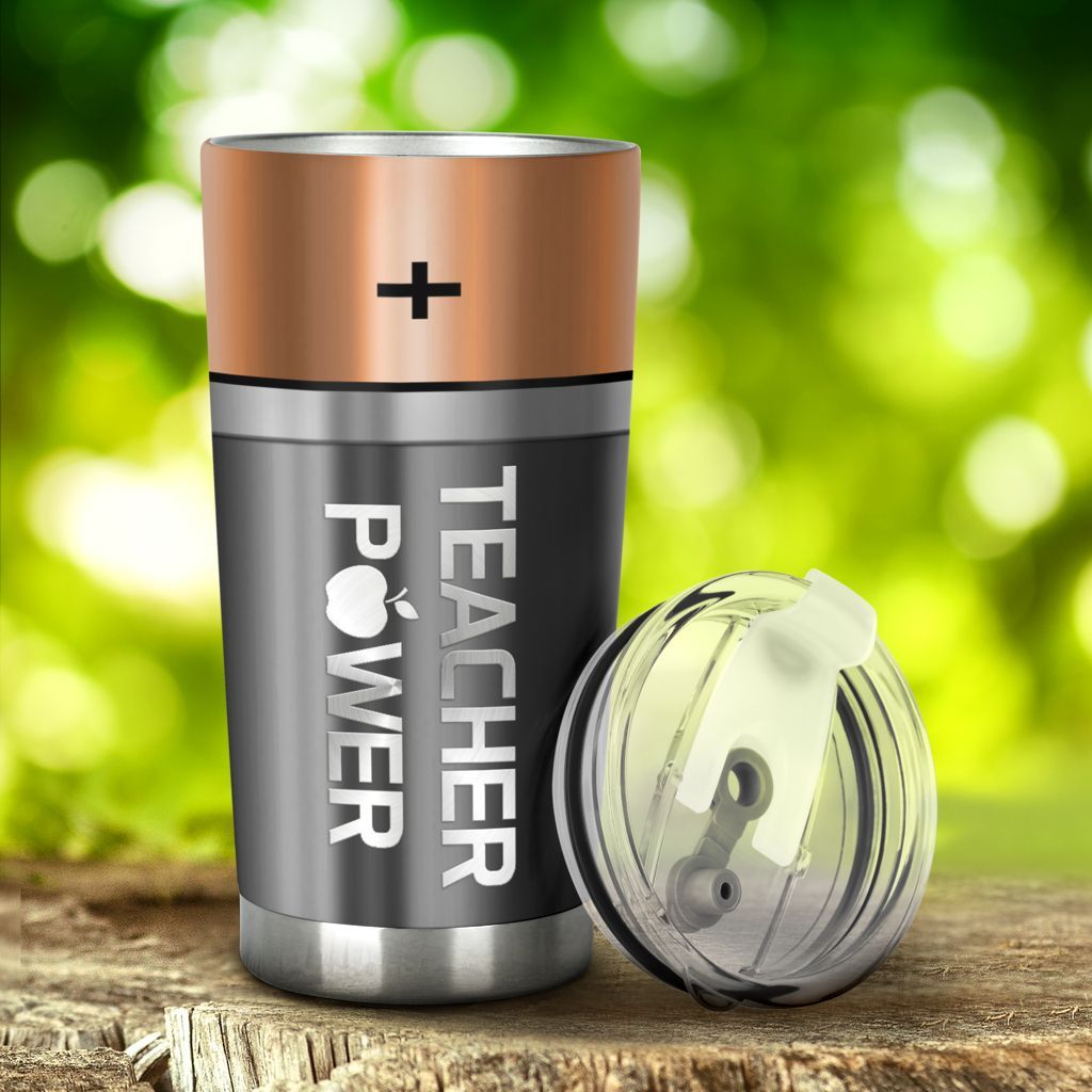 Teacher Tumbler Cup 20 Oz Teacher Power Battery Silver Tumbler 20 Oz Travel Mug