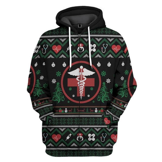 Unifinz Nurse Apaprel Nurse Caduceus Stethoscope Pattern Christmas Hoodie Nurse Hoodie 2022