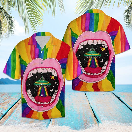 Unifinz Alien Hawaii Shirt Rainbow Month Alien Drawing Hawaiian Aloha Shirt 2022