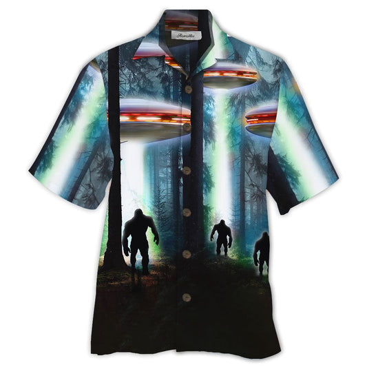 Unifinz Bigfoot Hawaii Shirt Bigfoot Forest UFO 3D Hawaiian Shirt 2022