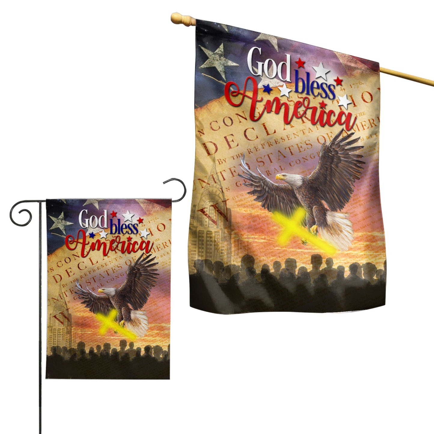 Unifinz Independence Day Flags God Bless America The USA Declaration Of Independence Jesus Cross Garden Flag Independence Day House Flag 2022