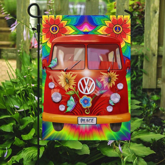  Hippie Flag Peace Hippie Van Sunflower Red Tie Dye Garden Flag